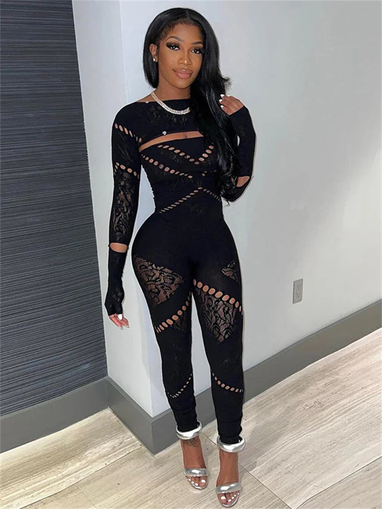 Women’s Sexy See Through Bodycon Jumpsuit Overalls