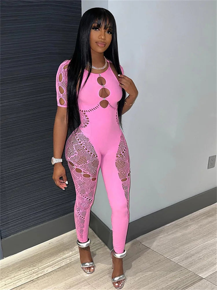 Women’s Sexy See Through Bodycon Jumpsuit Overalls
