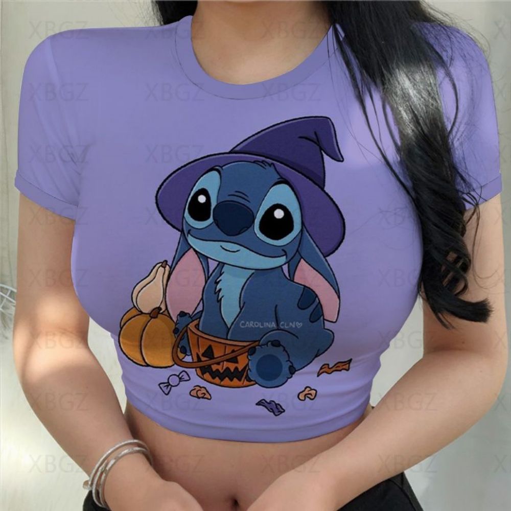 Sexy Cute Kawaii Print Women's Party Stitch Summer Tight Crop Top Slim Fit T Shirt