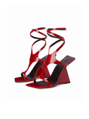 New Women's Sexy Lacquer Leather High Heel Wedge Sandal