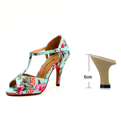 Woman’s Tropical Print Satin Salsa Dance Shoes