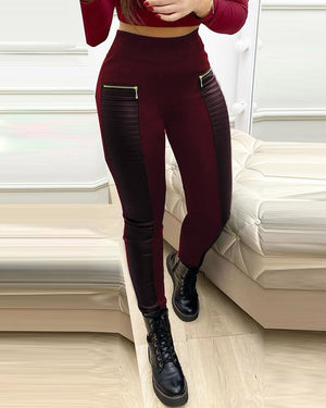 Sexy Women's Casual PU Faux Leather High Waist Pencil Pants