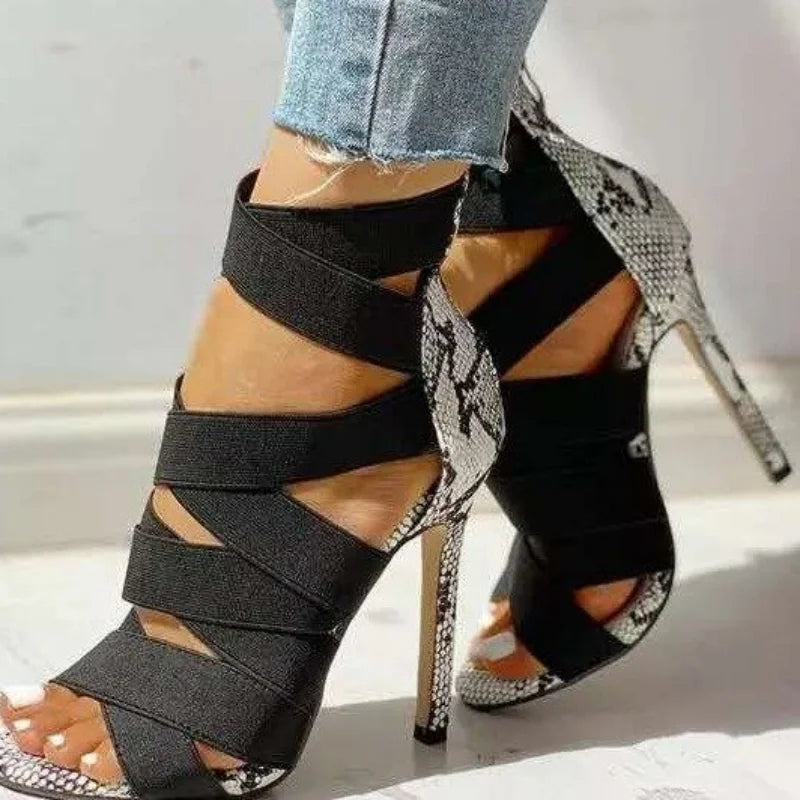 Women's Sexy Peep Toe High Heel Snake Sandals