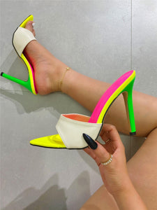 Women's Sexy Multi Colored Open Toe Pointed Slip On High Heel Shoes
