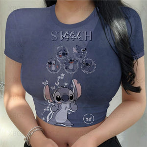 Sexy Cute Kawaii Print Women's Party Stitch Summer Tight Crop Top Slim Fit T Shirt