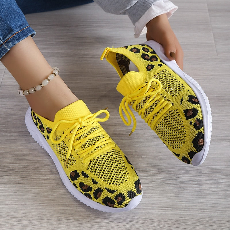 Women's Breathable Mesh Leopard Print Sport Sneakers - Stylish and Comfortable Women's sneakers