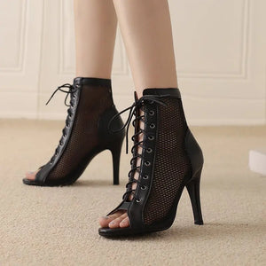 Women's Sexy Air Mesh Open Toe Black High Heel Gladiator Sandals