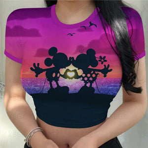 Sexy Cute Woman's Mickey & Minnie Crop Top T-shirts