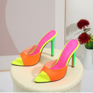 Women's Sexy Multi Colored Open Toe Pointed Slip On High Heel Shoes