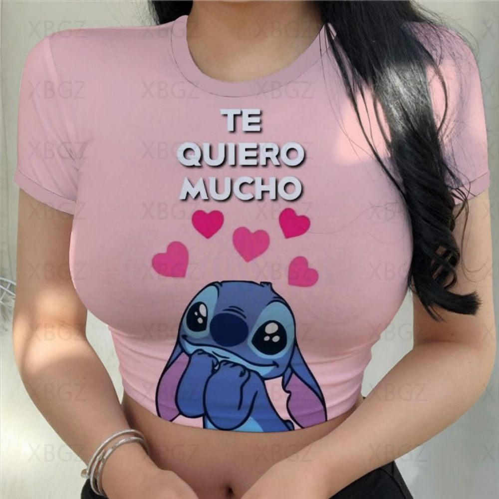 Sexy Cute Kawaii Print Women's Party Stitch Summer Tight Crop Top Slim Fit T Shirt