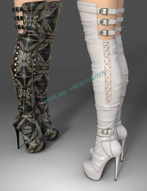 Sexy Thigh High Buckle Designed Thin High Heel Women's Fashion Boots