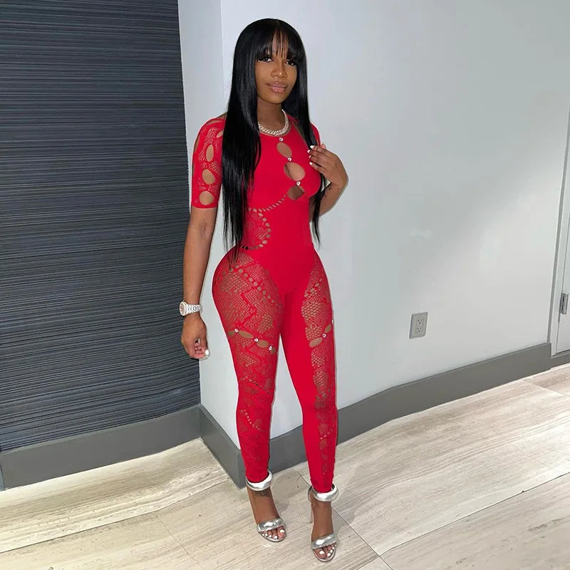 Women’s Sexy See Through Bodycon Jumpsuit Overalls
