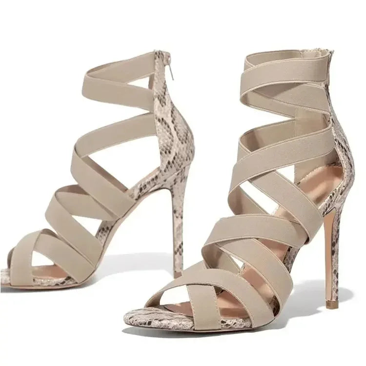 Women's Sexy Peep Toe High Heel Snake Sandals