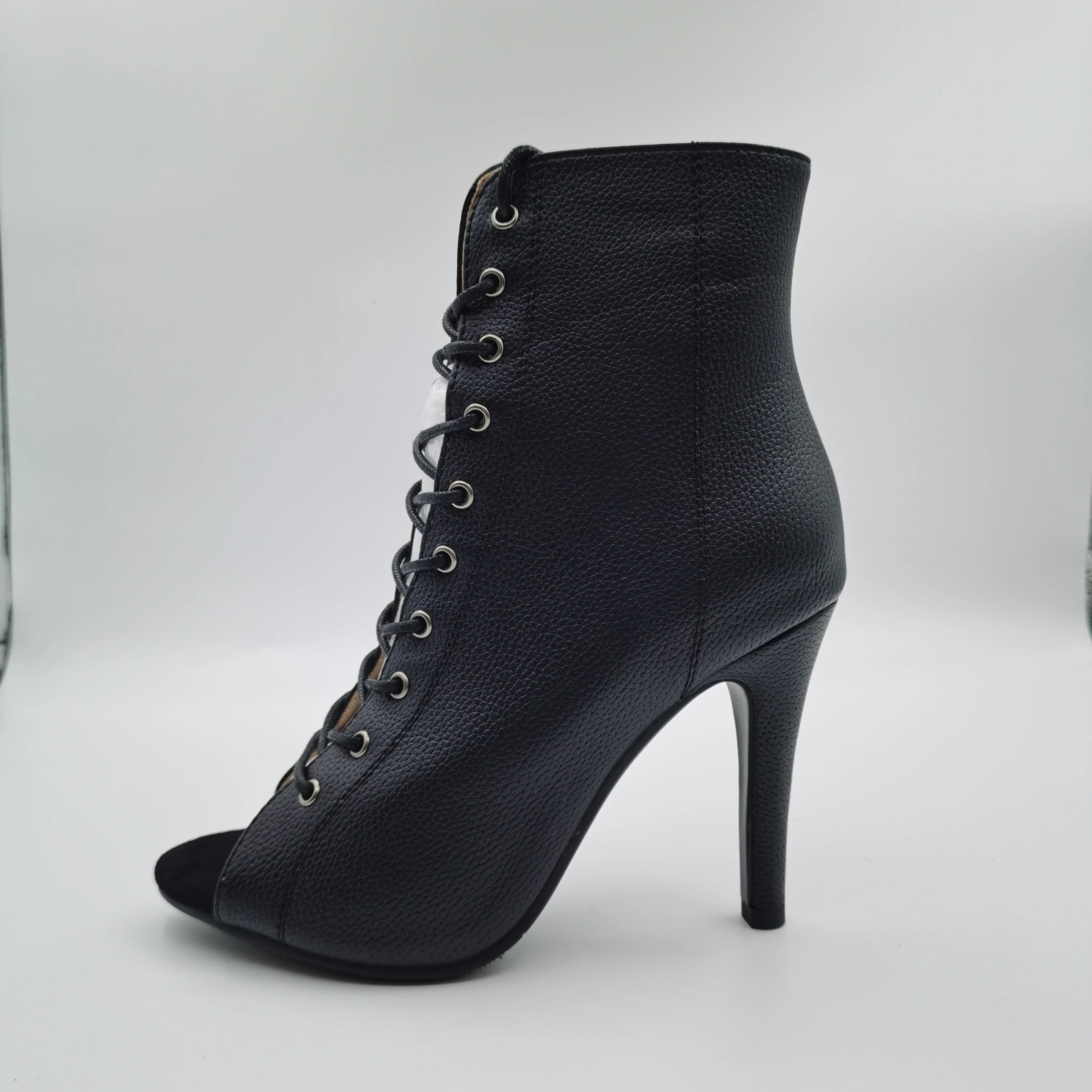 Women’s PU Leather Open Toe Zip-Up Lace-Up High Heel Ankle Boots