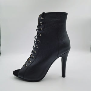 Women’s PU Leather Open Toe Zip-Up Lace-Up High Heel Ankle Boots