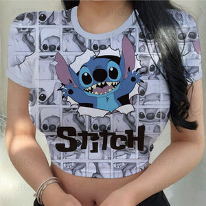 Sexy Cute Kawaii Print Women's Party Stitch Summer Tight Crop Top Slim Fit T Shirt