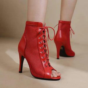 Women's Sexy Air Mesh Open Toe Black High Heel Gladiator Sandals