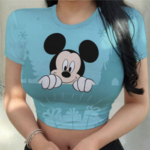 Sexy Cute Woman's Mickey & Minnie Crop Top T-shirts