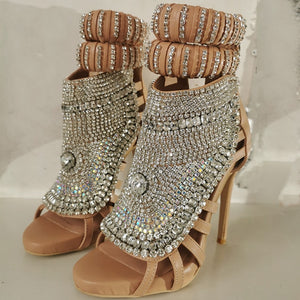 "Glitter Crystal Rhinestone Ankle Wrap High Heel Stiletto Sandals:  Totem Design, Sexy Shoes, Dress Shoes Women's Shoes "