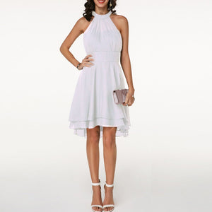 Sexy White Sleeveless Halter Chiffon Dress