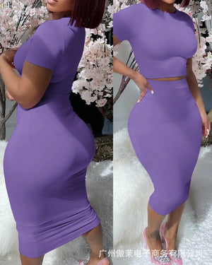 Sexy Women's Two Piece Purple T-shirt & Skirt Set