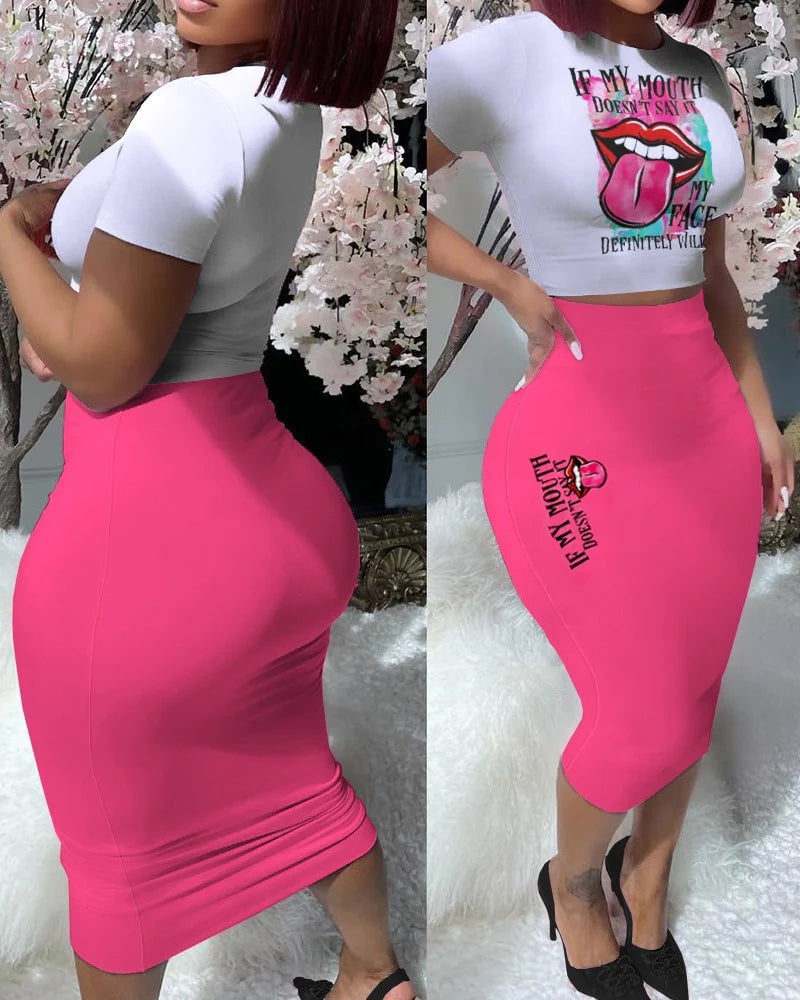 Sexy Women's Two Piece T-shirt & Skirt Set