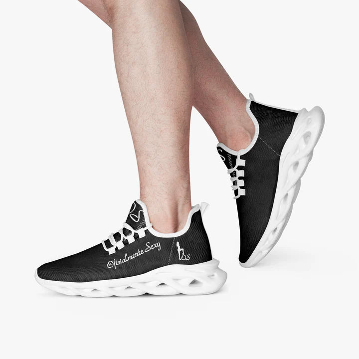 Spanish Oficialmente Sexy Solid Color Collection Bounce Mesh Knit Sneakers - Black And White