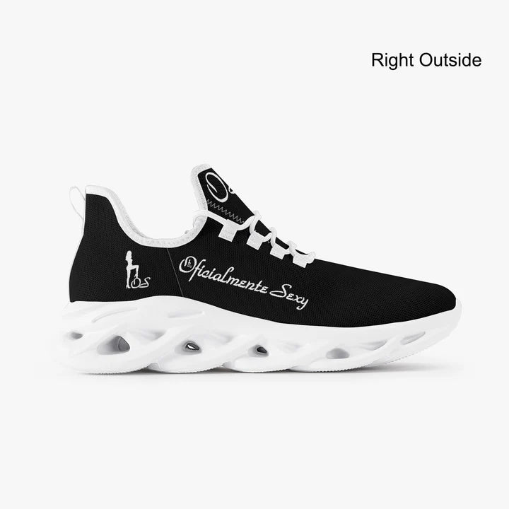 Spanish Oficialmente Sexy Solid Color Collection Bounce Mesh Knit Sneakers - Black And White
