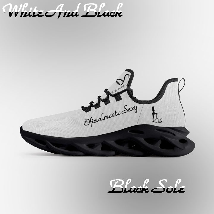 Spanish Oficialmente Sexy Solid Color Collection Bounce Mesh Knit Sneakers - White And Black