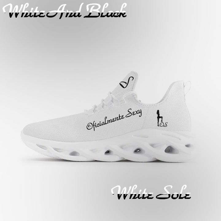 Spanish Oficialmente Sexy Solid Color Collection Bounce Mesh Knit Sneakers - White And Black