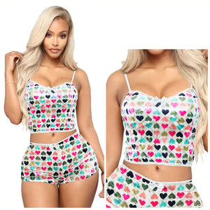 Women's Sexy 2 Piece Velvet Spaghetti Strap Top And Shorts Pajama Sleepwear Set