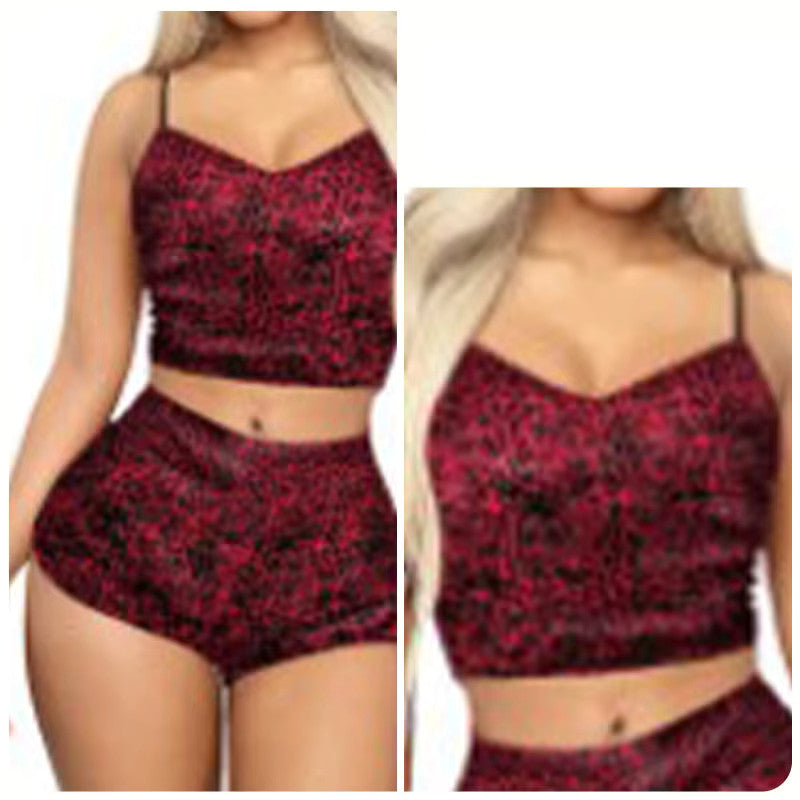 Women's Sexy 2 Piece Velvet Spaghetti Strap Top And Shorts Pajama Sleepwear Set