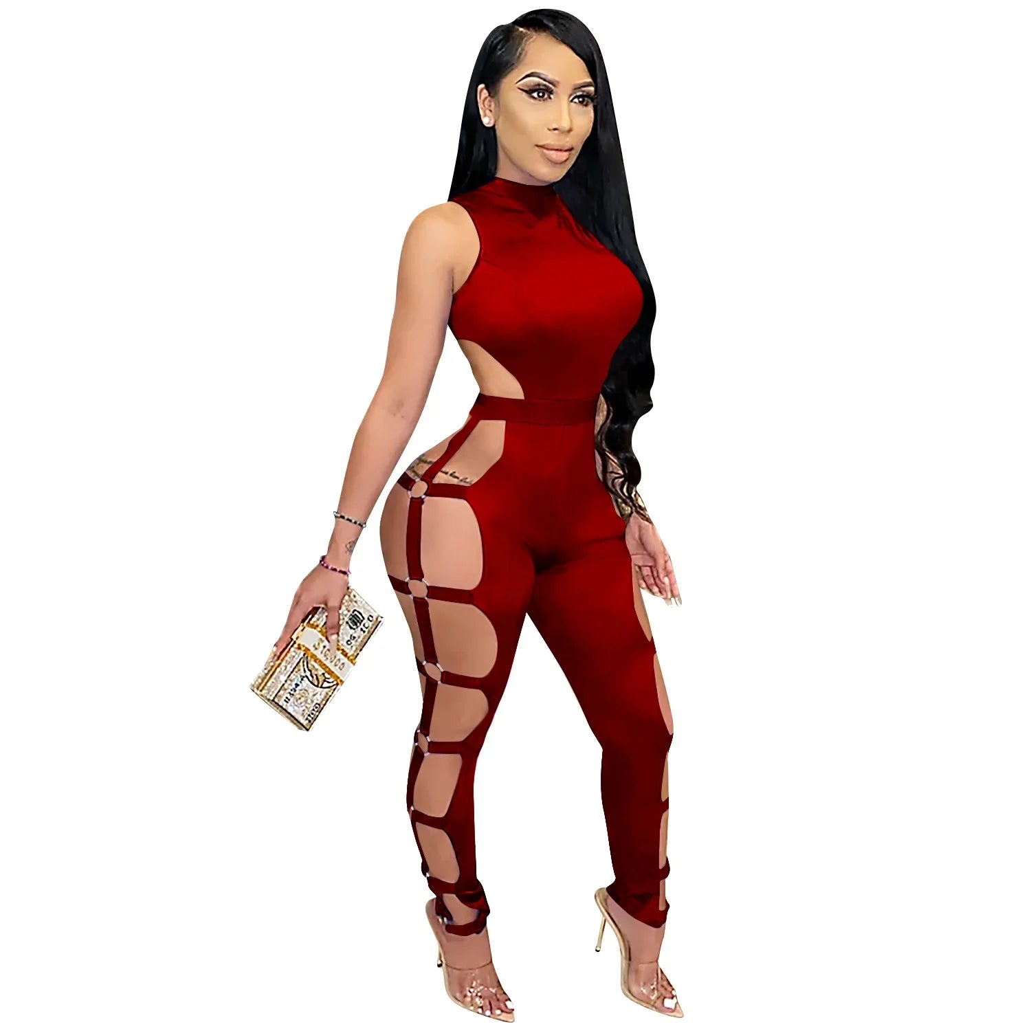 Turn up the heat and own the night in our Women’s Sexy Openwork Tight Plus Size Backless Jumpsuit—the ultimate statement piece for bold and confident fashionistas! Designed with high-stretch broadcloth fabric, this jumpsuit hugs your curves while offering a comfortable, flexible fit. The hollow-out openwork detailing adds a sultry edge, while the low-waist and backless design elevate your look for a show-stopping effect. Perfect for a night out, clubbing, or any event where you want to steal the spotlight!