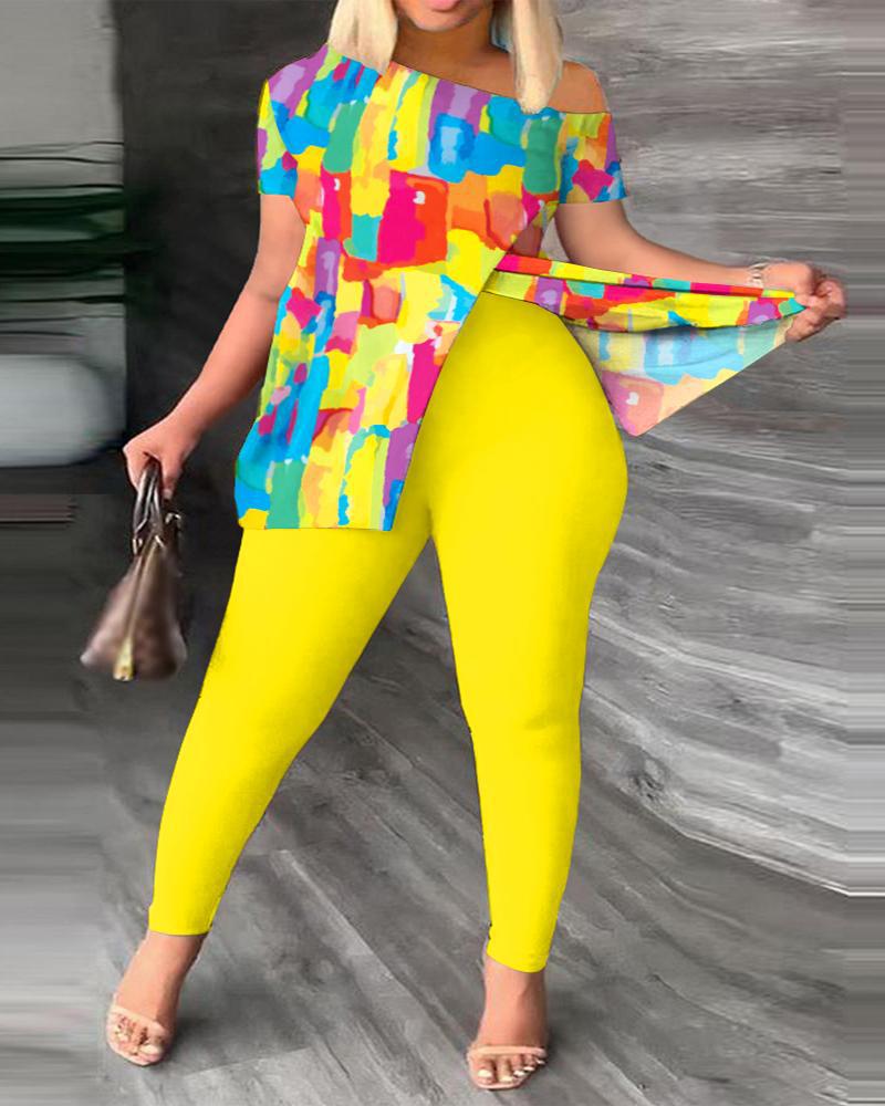 Women's Sexy Neon Yellow Off Shoulder Top & Bottom 2 Piece Set