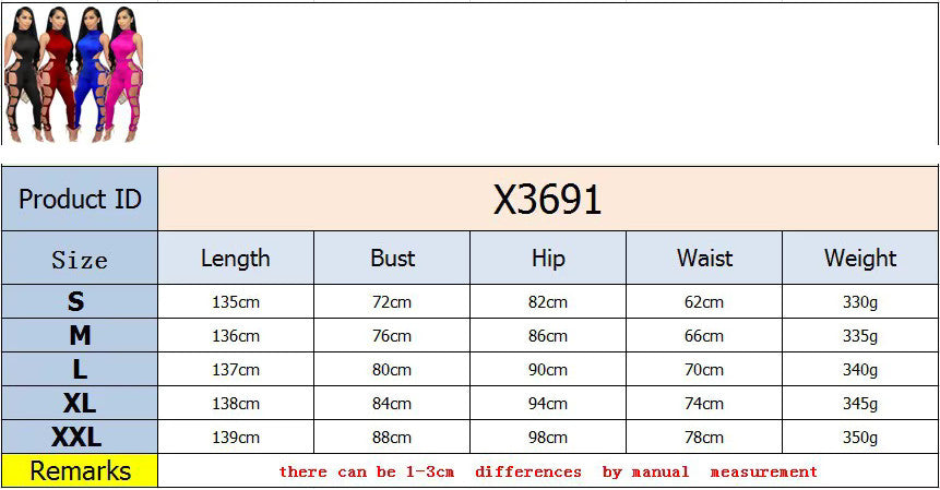 Women's Sexy Openwork Tight Backless Nightclub Jumpsuits