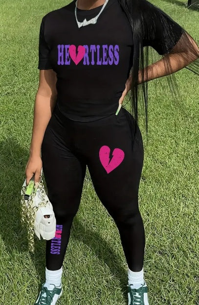 Women's Heartless Round Neck T-Shirt And Leggings Set