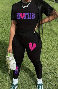 Women's Heartless Round Neck T-Shirt And Leggings Set