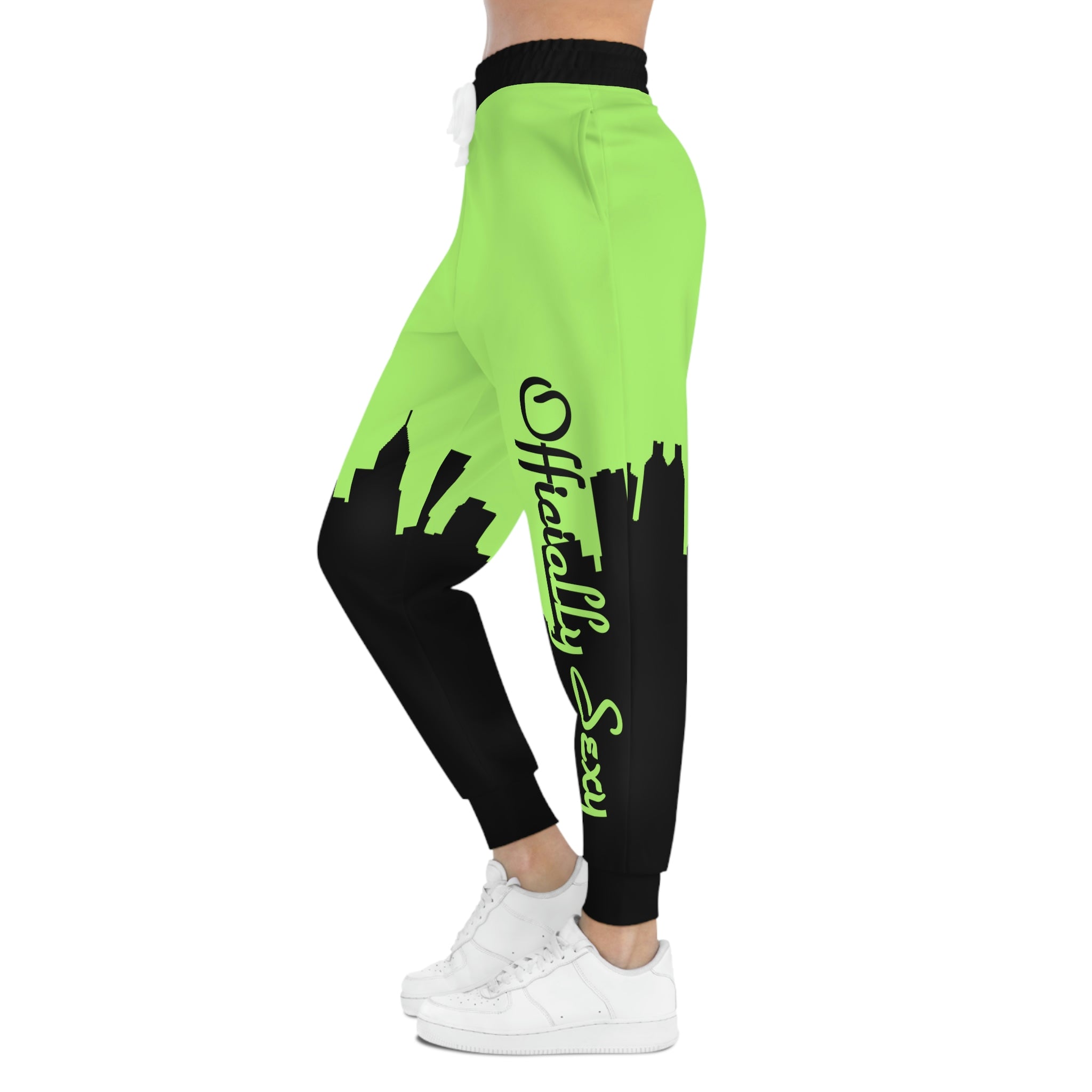 Officially Sexy Neon Green & Black Skyline Unisex Athletic Joggers (AOP)
