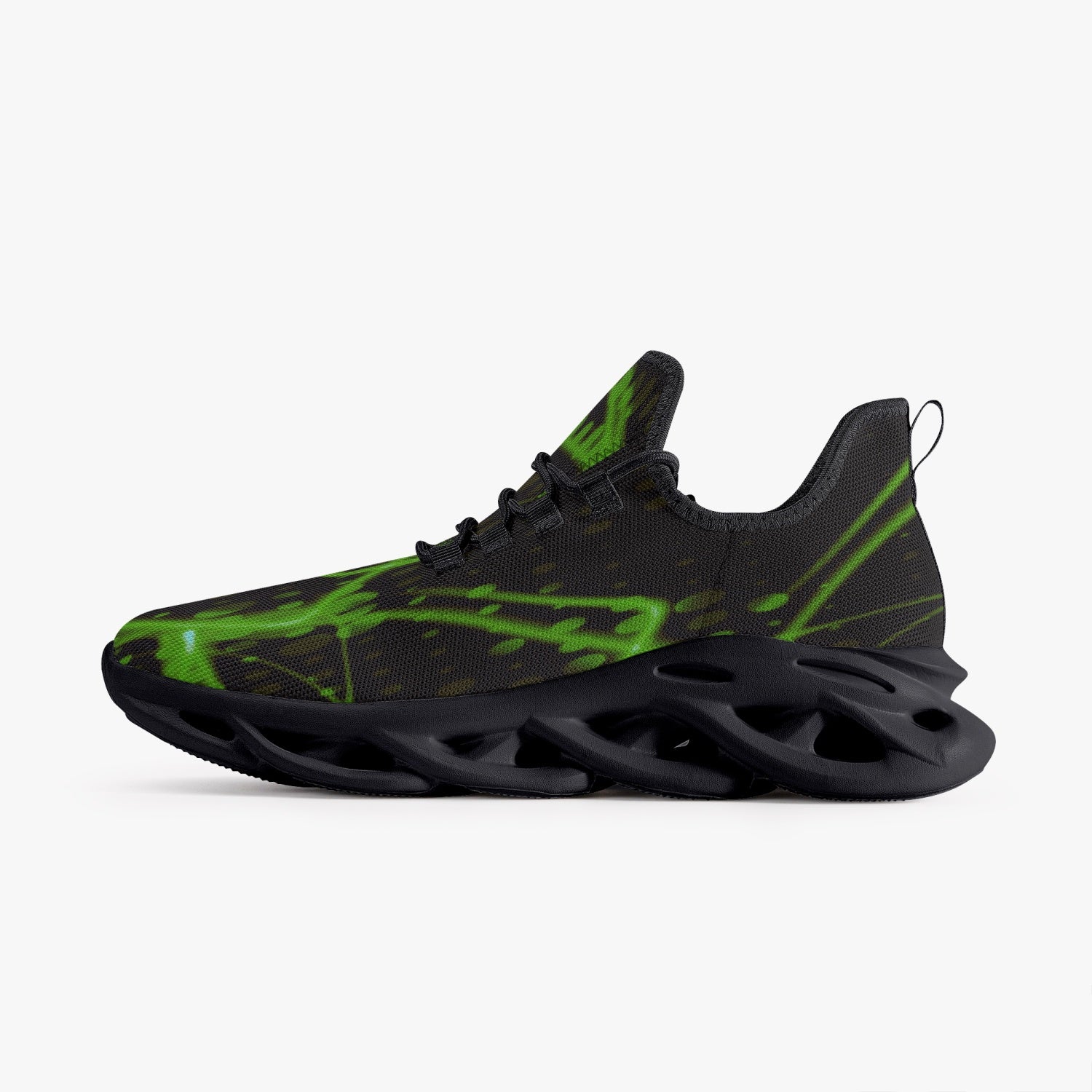 Green Laser Mesh Knit Bounce Sneakers - Black