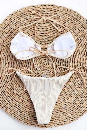 👙 Sexy Sand Colored  Textured Halter Top Bikini Set 👙