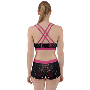 Pink Green & White Stars Spaghetti Strap Top & Shorts Complete Work It Out Gym Set