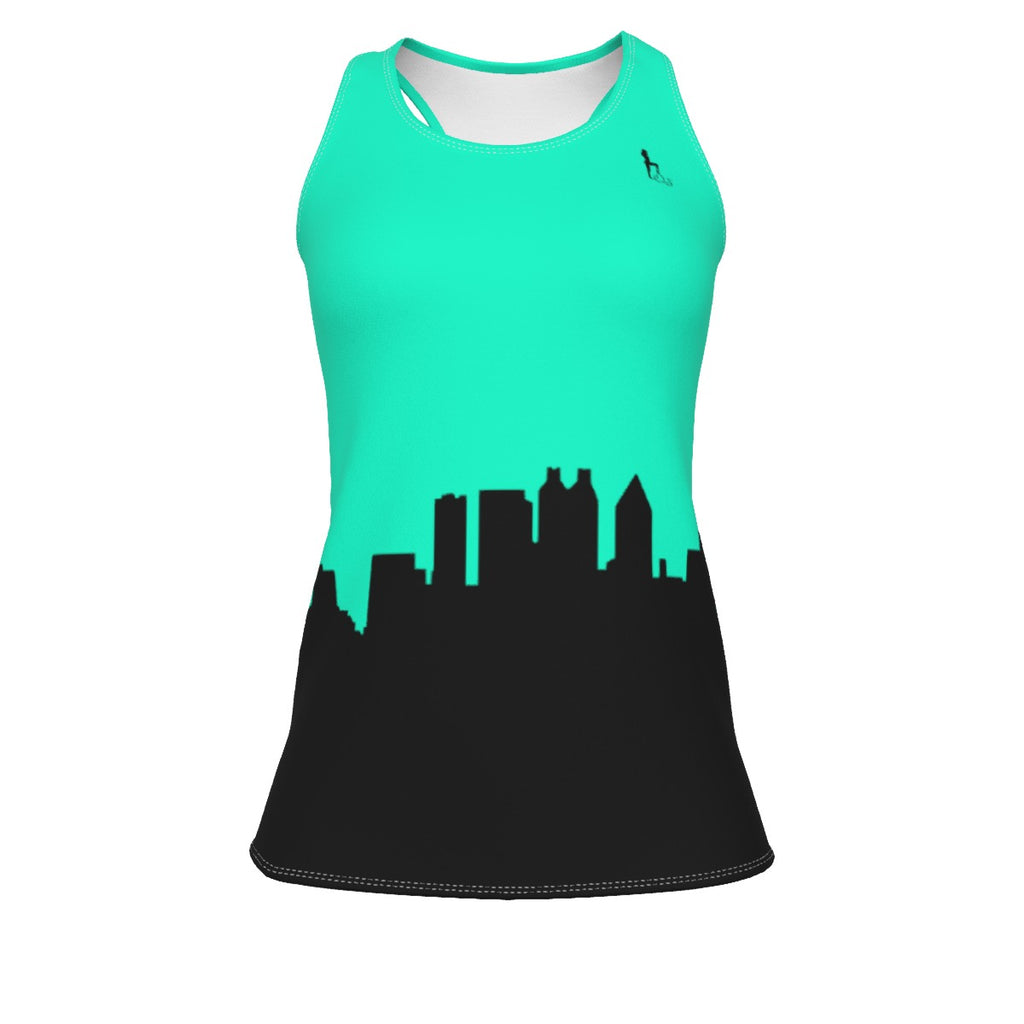 Officially Sexy Sea Green & Black Skyline Women's Racerback Tank Top