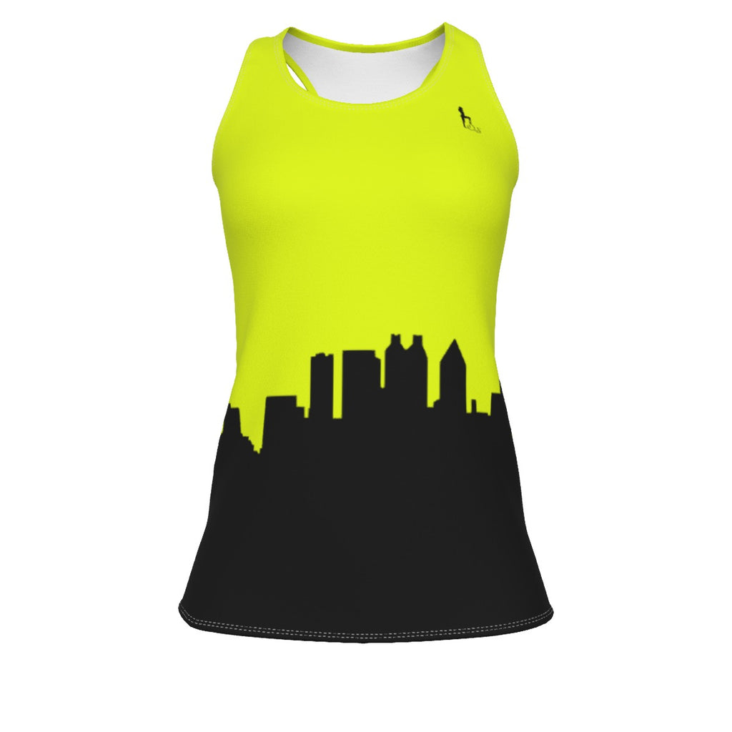 Officially Sexy Neon Yellow & Black Skyline Women's Racerback Tank Top