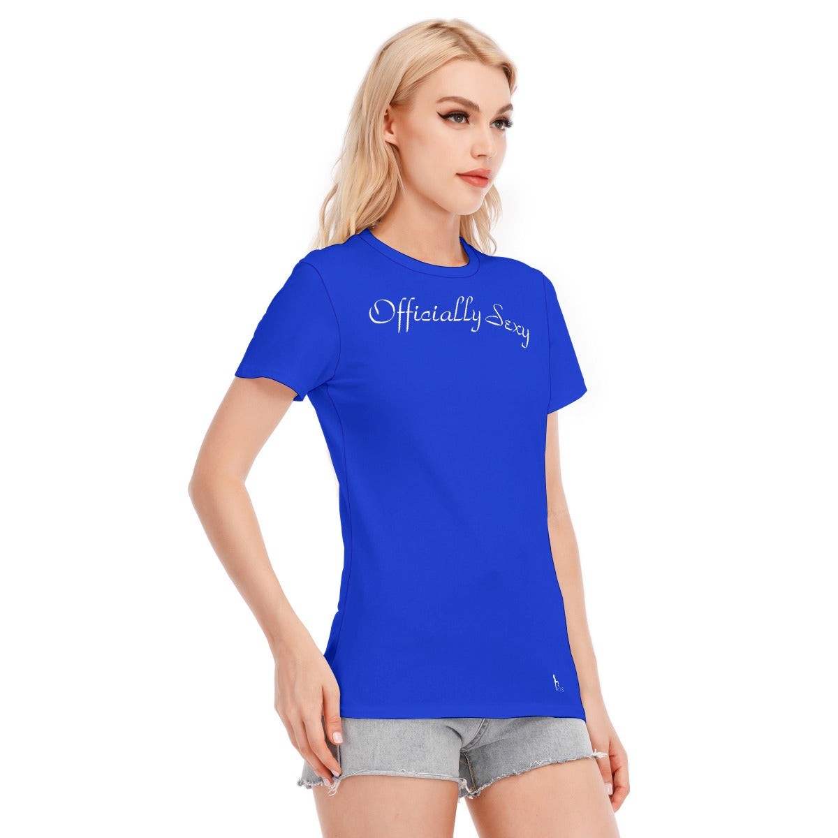 👚 Officially Sexy Persian Blue With White Logo Women's Round Neck T-Shirt | 190GSM Cotton Color #0227D0 👚