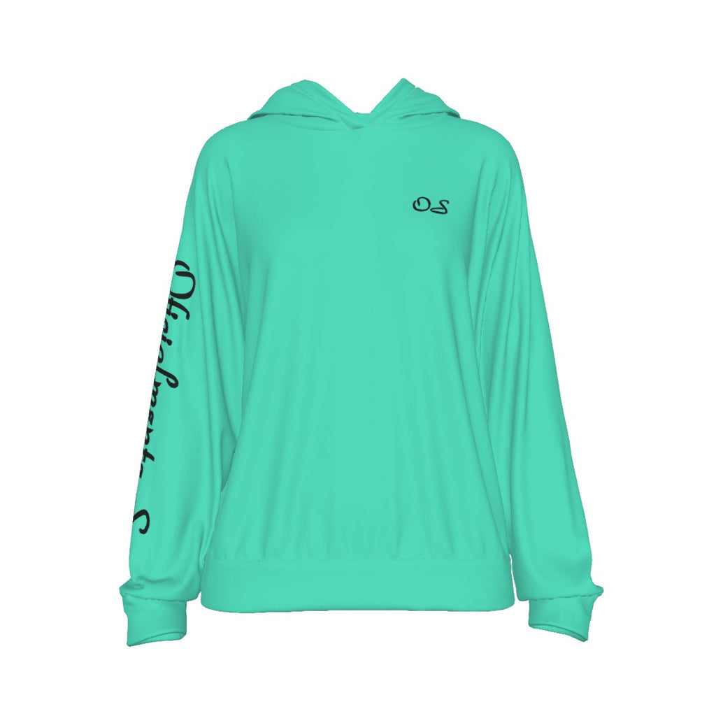 Oficialmente Sexy Turquoise Green Women's Casual Hoodie With Black Logos
