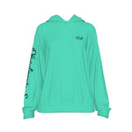 Oficialmente Sexy Turquoise Green Women's Casual Hoodie With Black Logos
