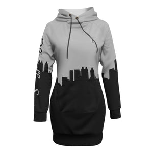 Officially Sexy Light Grey Skyline Collection Women's Pullover Hoodie Dress With Raglan Sleeves