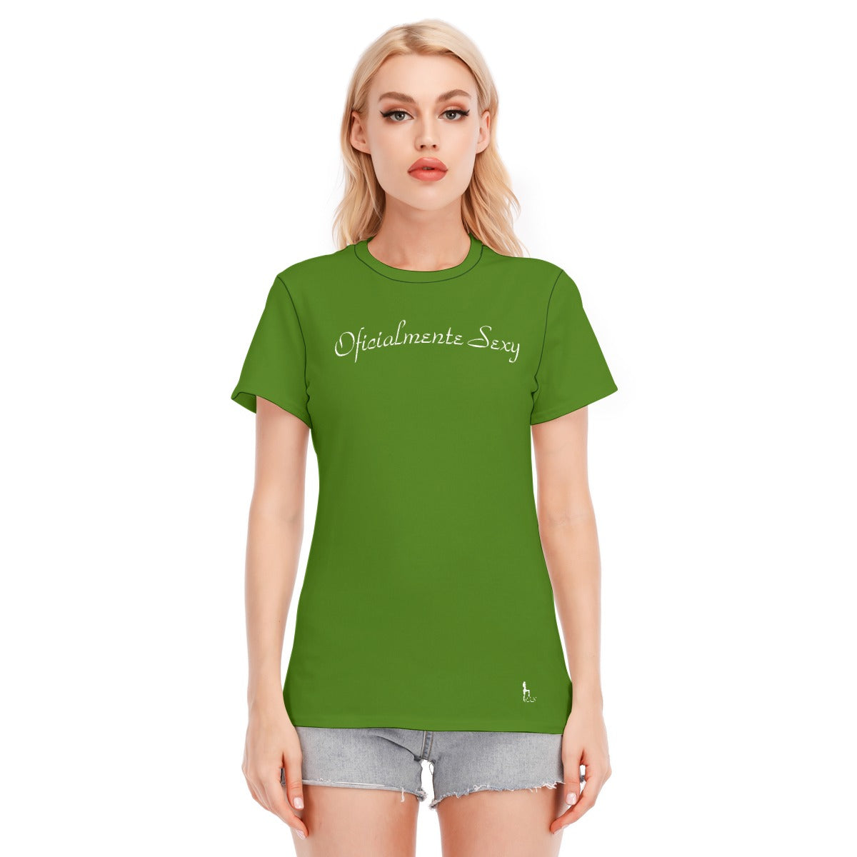 👚 Oficialmente Sexy Atlantis Green With White Logo Women's Round Neck T-Shirt | 190GSM Cotton Color #417505 👚