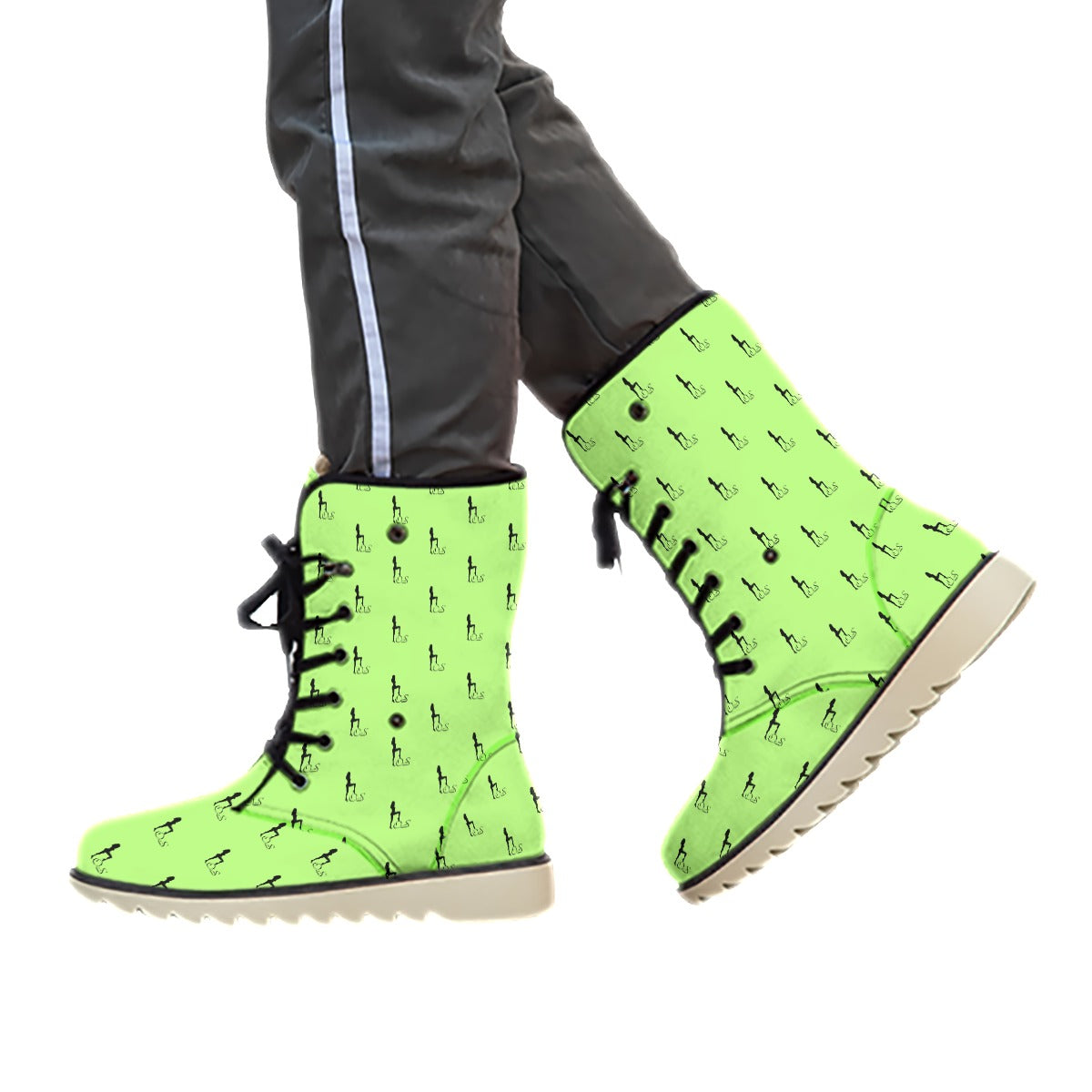 Officially Sexy Neon Green & Black Skyline Collection Plush Boots