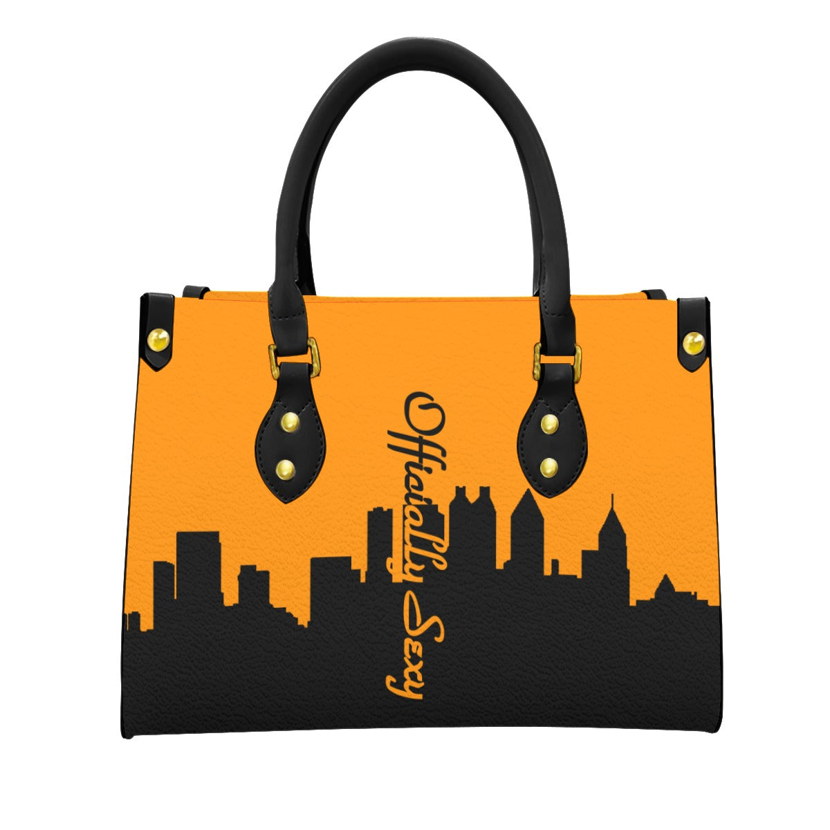 Officially Sexy Neon Orange Skyline Collection Women's Tote Bag With Black Handle
